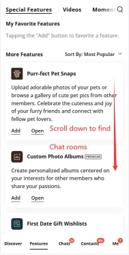 using chat rooms on mobile