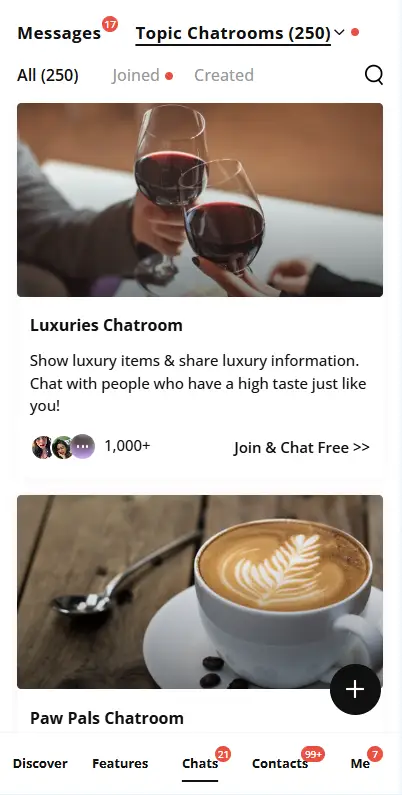 using chat rooms on mobile